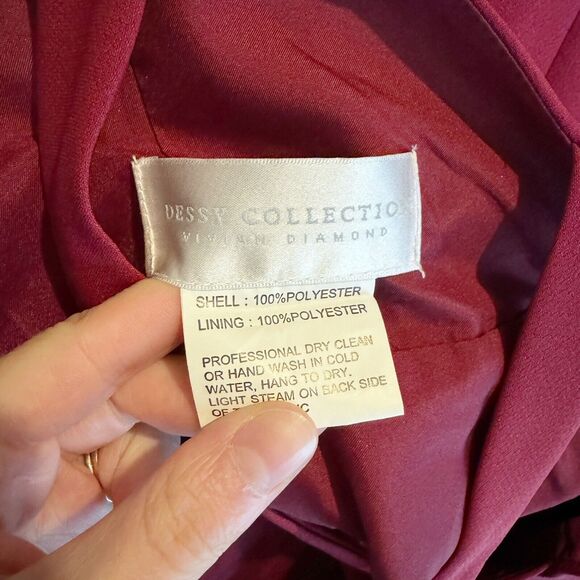 DESSY COLLECTION Cutaway Shoulder Crepe Column Gown Halter Criss Cross Back 14 - Picture 7 of 9